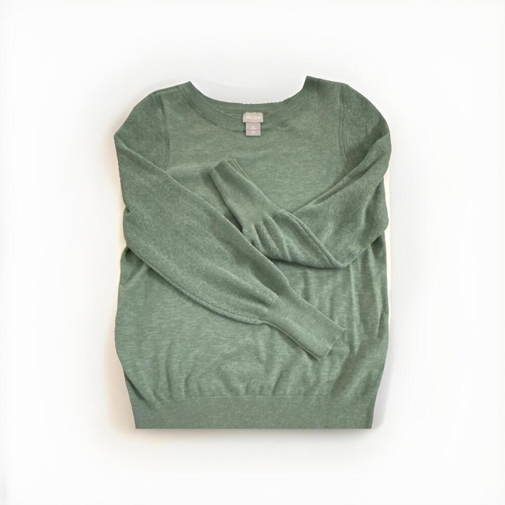 Chico's Women's Green Knit Pullover Sweater Crew Neck Size 0 Cozy Cottage spring